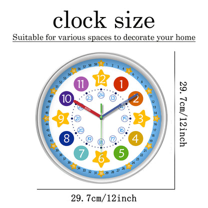 Learning Wall Clock 8 Inch –Time Teaching Non-Ticking Battery Operated Wall Clock for Classroom, Bedroom, School