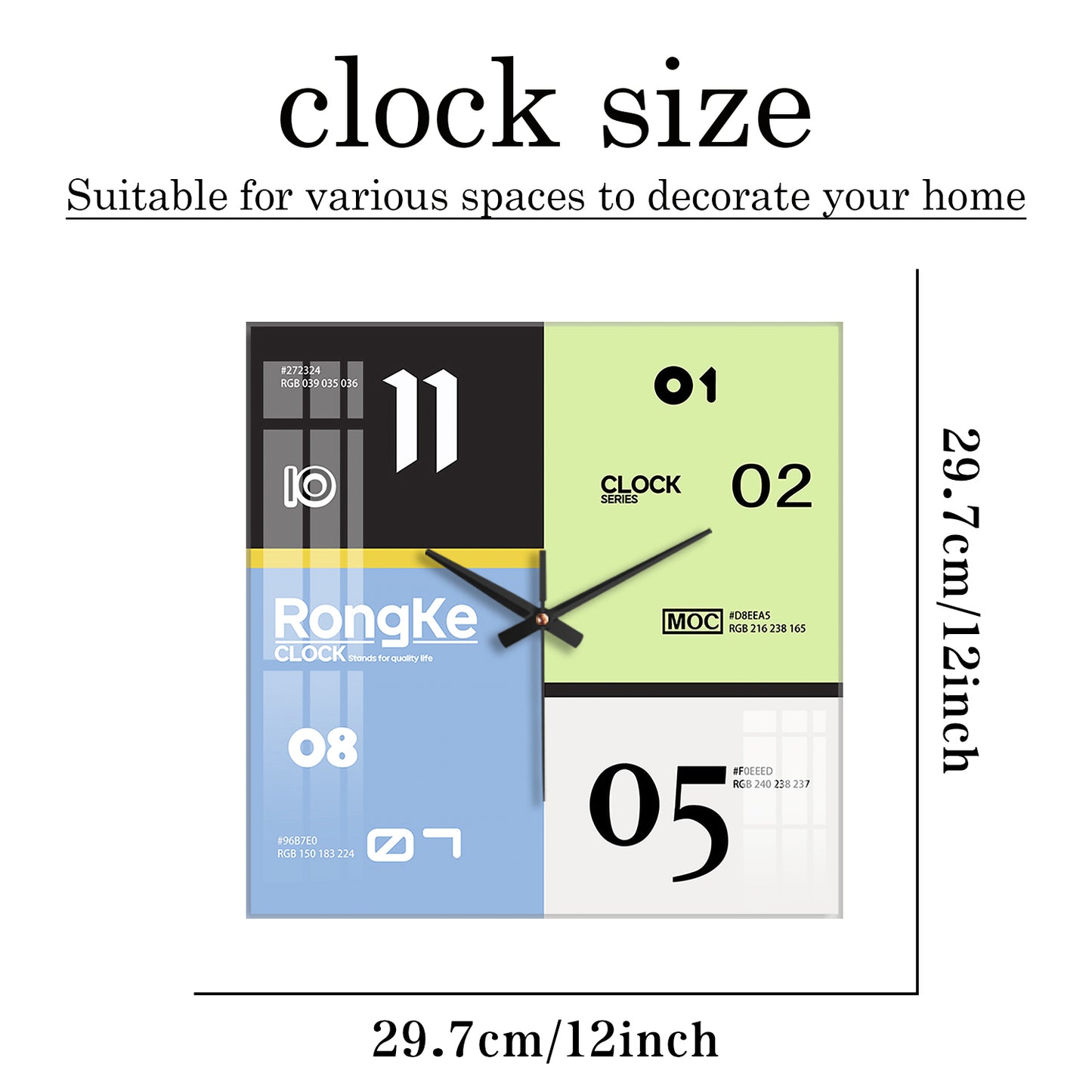 Design Series Play With Color Tempered Glass Square Wall Clock