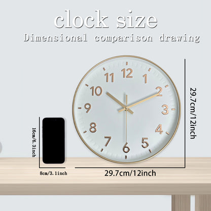 12 Inch Modern Rose Gold Wall Clock  Silent Non-Ticking Battery Operated Analog Wall Clock