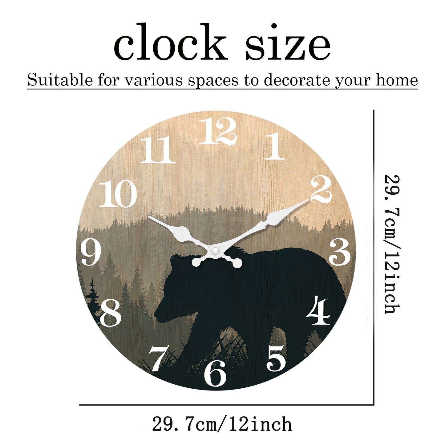 Bear Wooden Wall Clock Battery Operated Farmhouse Clocks for Living Room Kitchen Decor