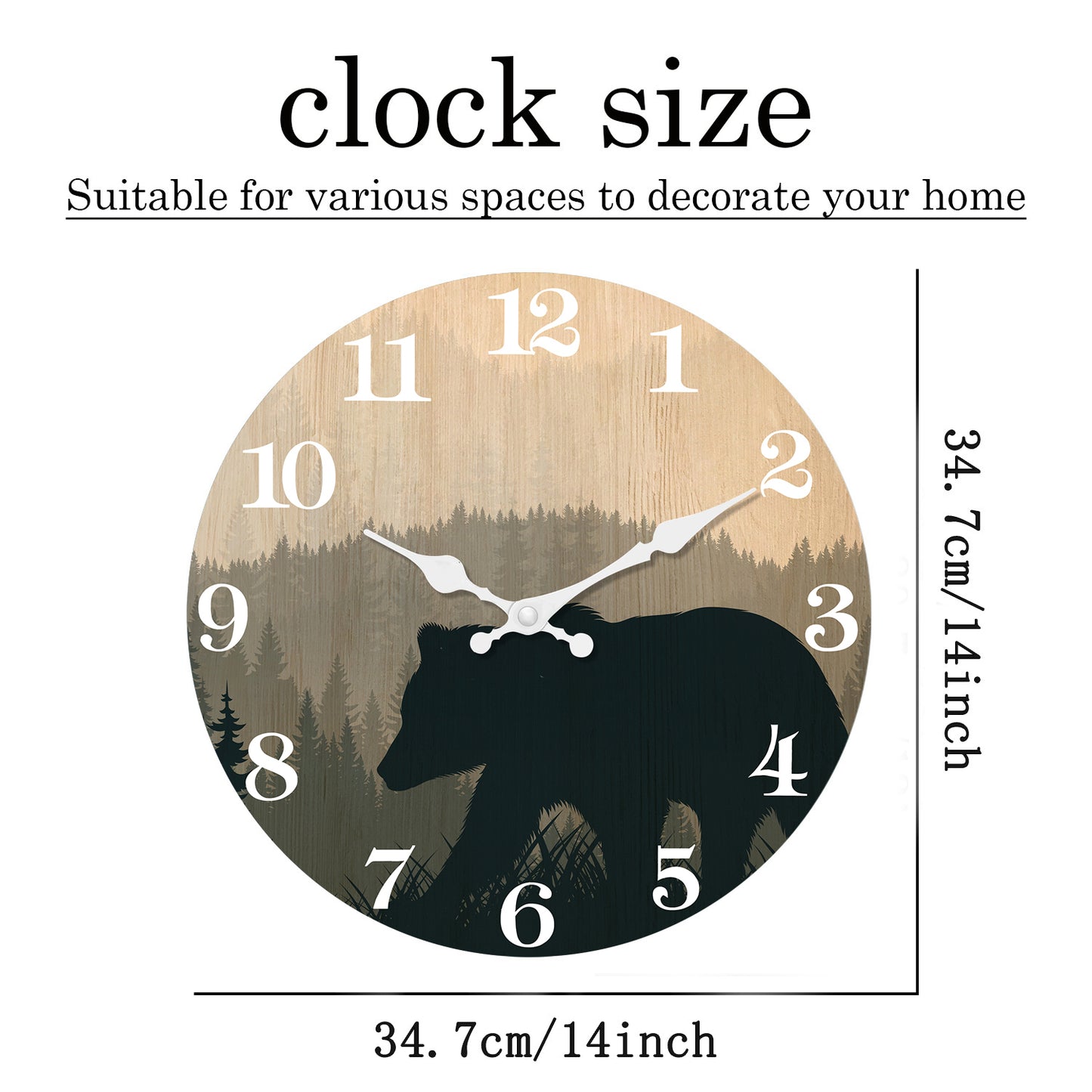 Bear Wooden Wall Clock Battery Operated Farmhouse Clocks for Living Room Kitchen Decor