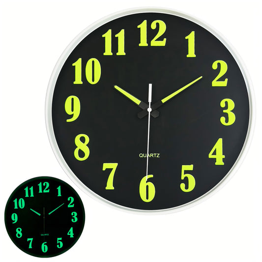 Constantplanet Modern Wall Clock Glow in The Dark 10 Inch Silent Non-Ticking Battery Operated - Analog Small Classic for Office, Living Room