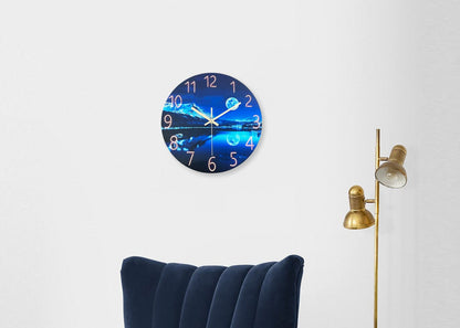 Wall Clock Glass Starry Sky Silent Blue Modern Creative Design Original Non-Ticking Decorative for Living Room Bedroom Office Kitchen