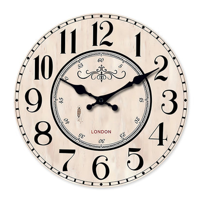 Vintage London Wooden Wall Clock Silent Non-ticking Battery Operated for Living Room