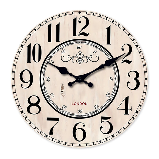 Vintage London Wooden Wall Clock Silent Non-ticking Battery Operated for Living Room