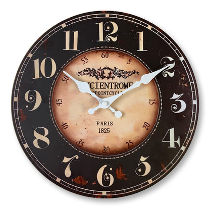 Orologio da parete decorativo rotondo in MDF, stile parigino, nero, con ore e minuti, per ufficio, sala da pranzo, silenzioso e senza ticchettio.