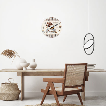 Red Retro Plaid Coffee Wall Clock Silent Wall Clock Non Ticking Battery Operated