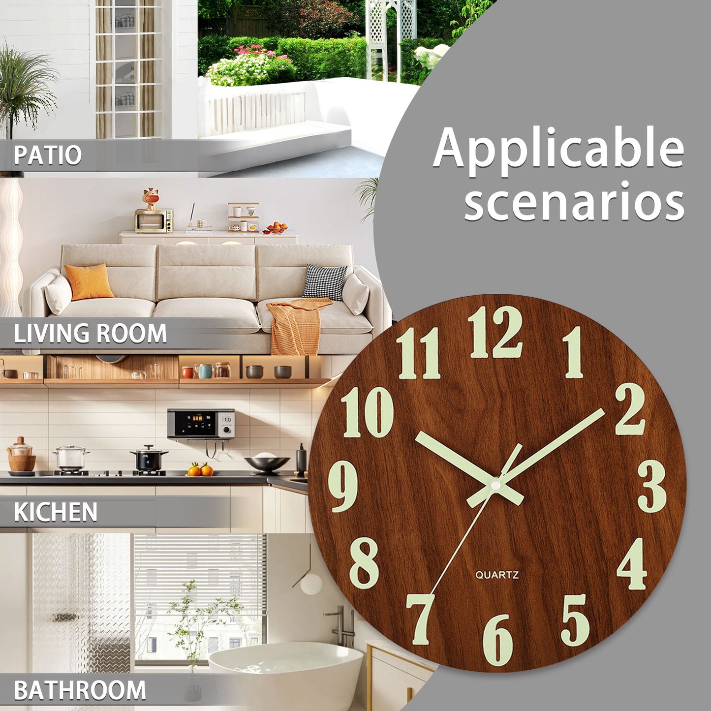 Constantplanet Orologio luminoso al buio da 10 pollici, moderno, silenzioso, senza ticchettio, a batteria, analogico, piccolo, classico, per ufficio, casa, bagno, cucina, camera da letto, scuola, soggiorno 