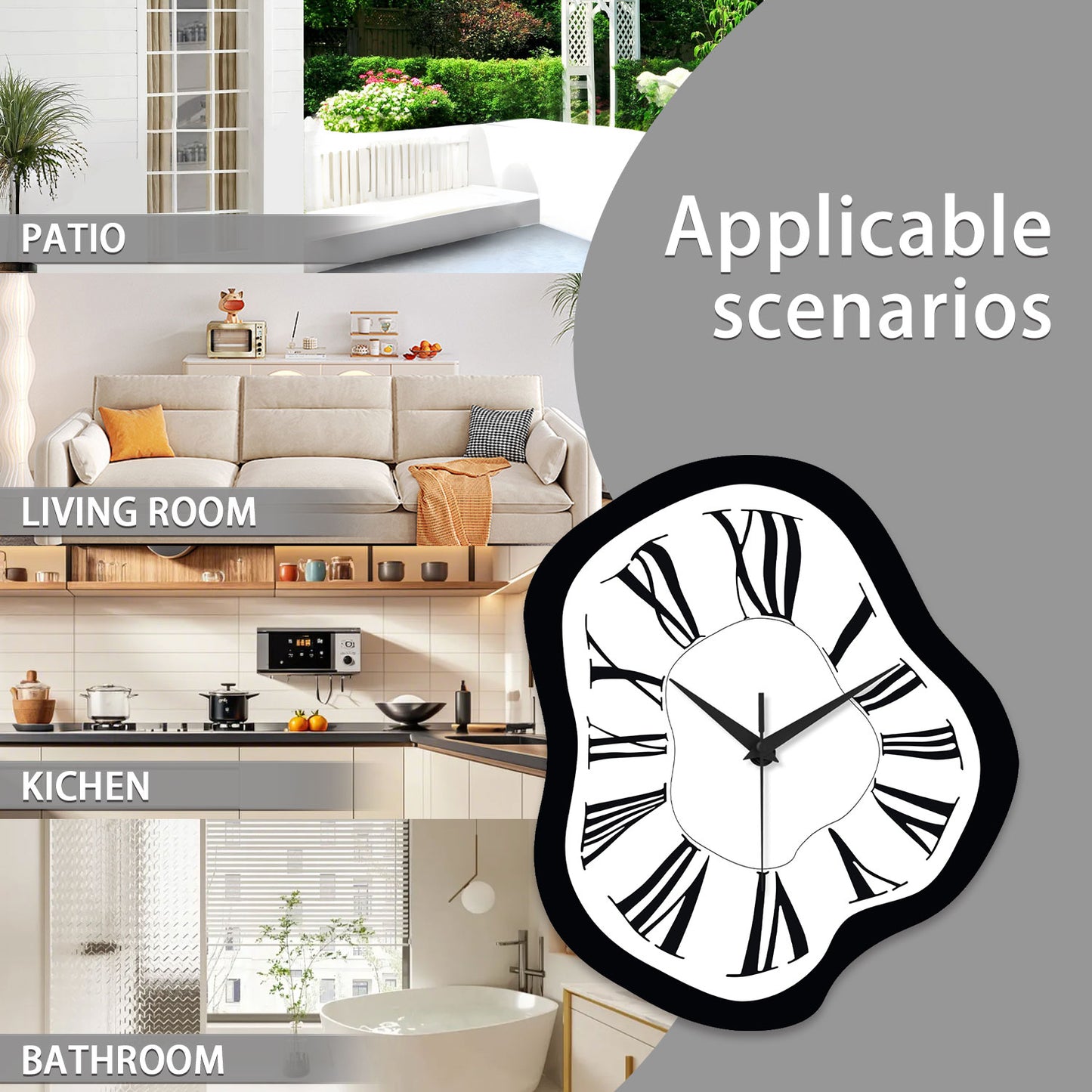 16 Inch Distorted Wooden Wall Clock Silent Modern Roman Numerals Minimalist Decor for Living Room, Bedroom, Office