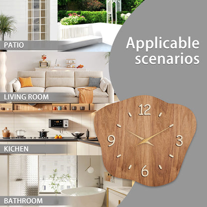 Irregular Wooden Silent Non-Ticking Wall Clock Battery Operated Asymmetrical Clock Wall Decoration for Living Room