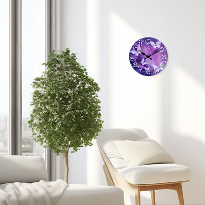 Purple Flower Vine Butterfly Flying MDF Wall Clock Battery Operated Non-ticking