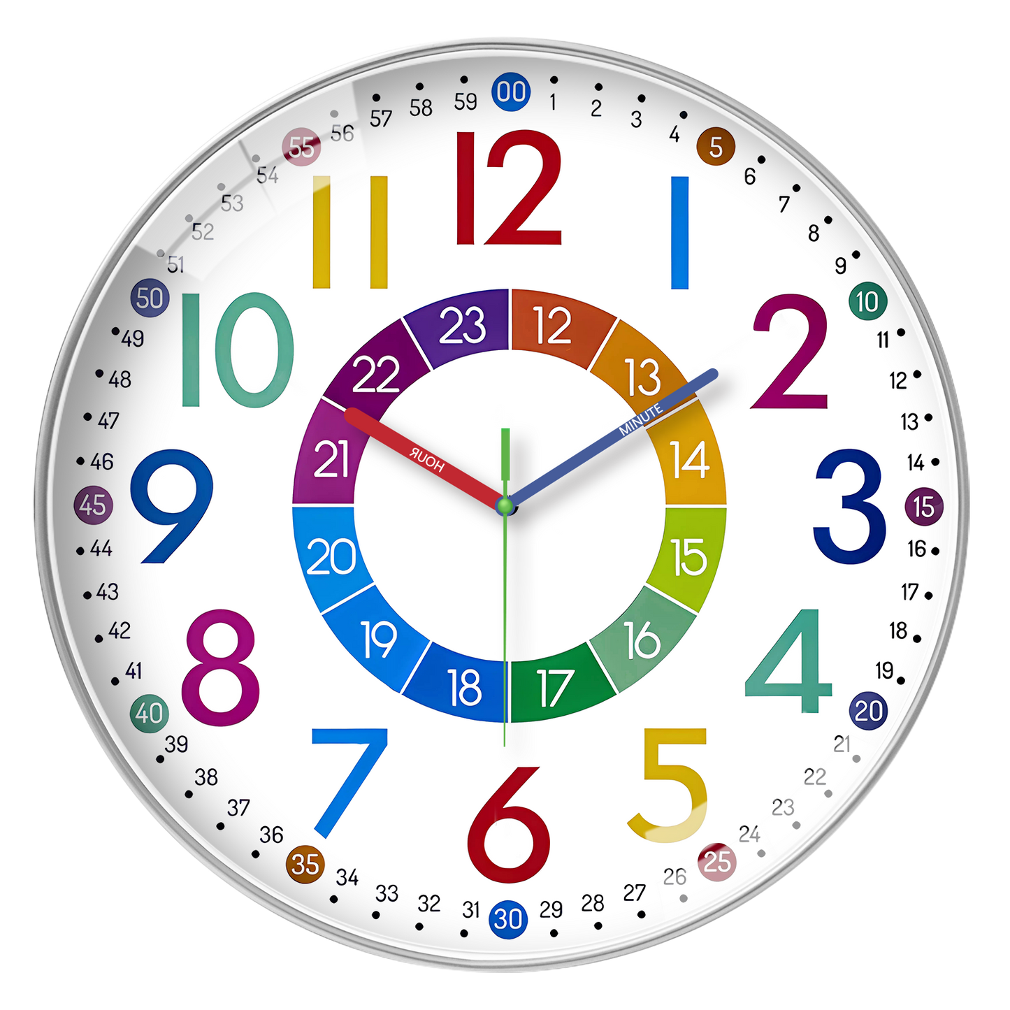 Kids Wall Clocks Battery Operated Silent Non Ticking Colorful Modern Time Teaching Wall Clock for Nursery Kids Room Classroom Decor