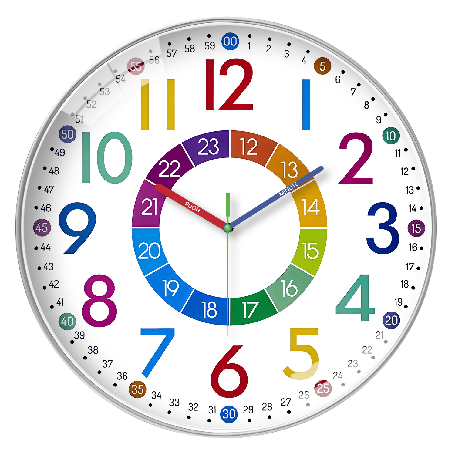 Kids Wall Clocks Battery Operated Silent Non Ticking Colorful Modern Time Teaching Wall Clock for Nursery Kids Room Classroom Decor