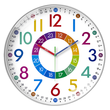 Kids Wall Clocks Battery Operated Silent Non Ticking Colorful Modern Time Teaching Wall Clock for Nursery Kids Room Classroom Decor