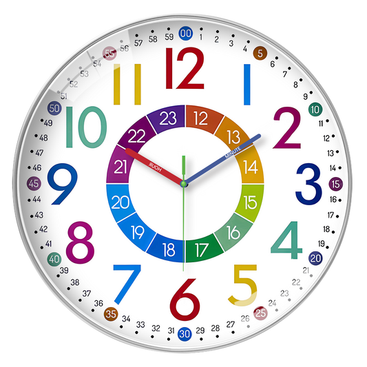 Kids Wall Clocks Battery Operated Silent Non Ticking Colorful Modern Time Teaching Wall Clock for Nursery Kids Room Classroom Decor