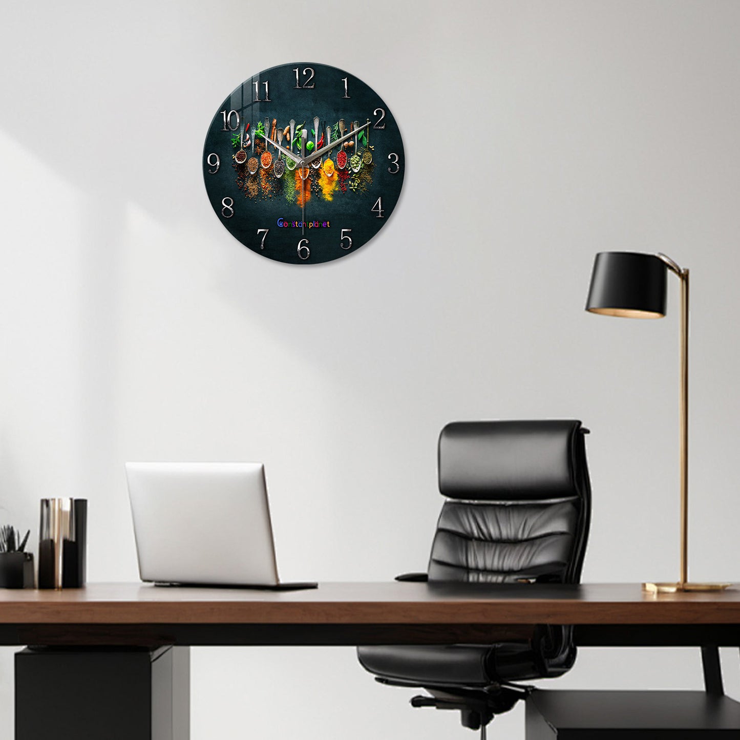 Colorful Herbs And Spices Glass Wall Battery OperatedClock Non-Ticking Decorative