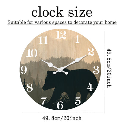 Bear Wooden Wall Clock Battery Operated Farmhouse Clocks for Living Room Kitchen Decor