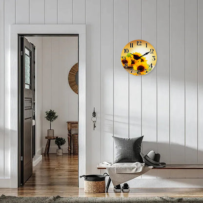 Sunflower Clock for Kitchen Wall Clock – Silent Non Ticking Rustic Farmhouse Style Wall Clock