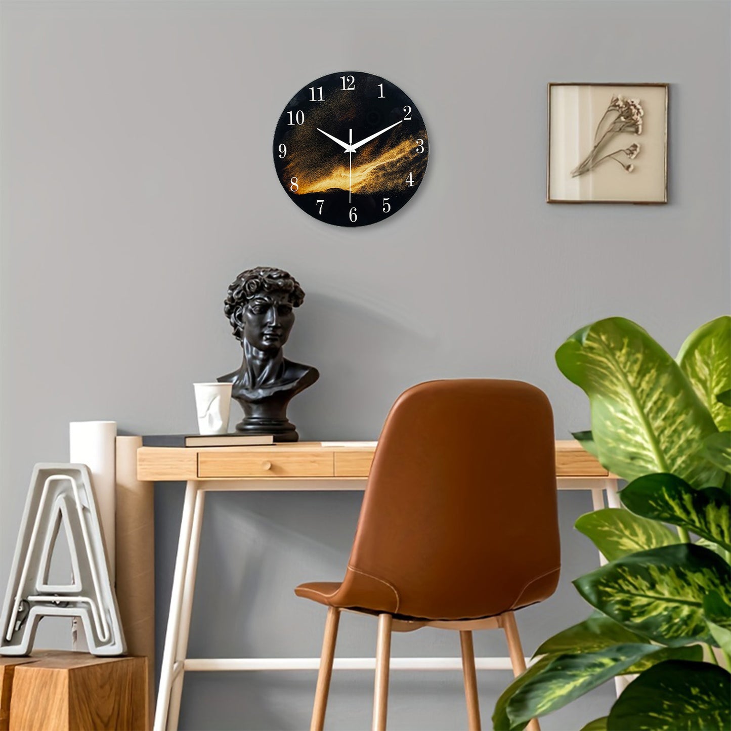 Black And Gold Living Room Wall Clock Tempered Glass Wall  Clock Silent Wall Clock Non Ticking Battery Operated