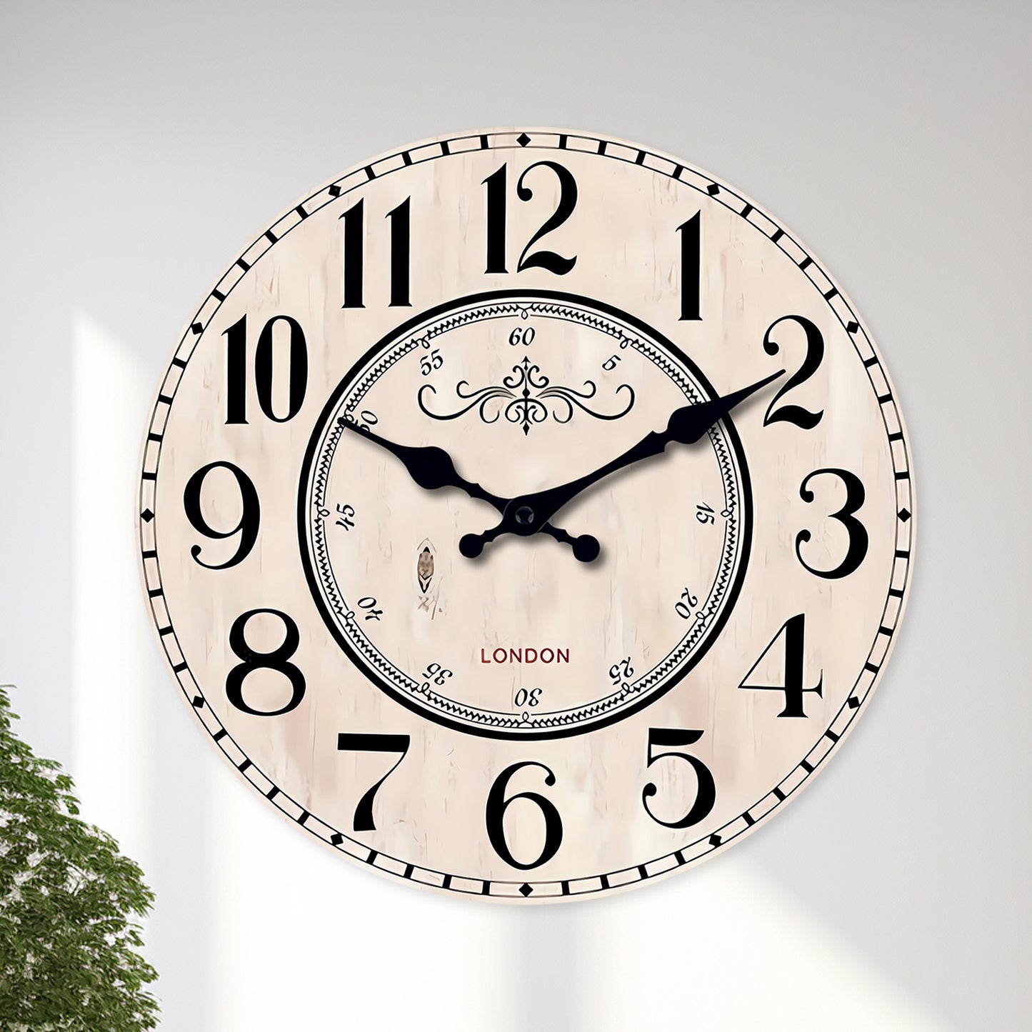 Vintage London Wooden Wall Clock Silent Non-ticking Battery Operated for Living Room