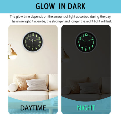 Constantplanet Modern Wall Clock Glow in The Dark 10 Inch Silent Non-Ticking Battery Operated - Analog Small Classic for Office, Living Room
