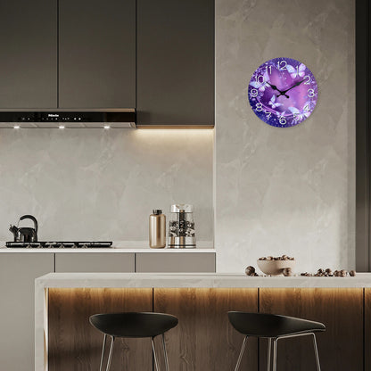 Purple Flower Vine Butterfly Flying MDF Wall Clock Battery Operated Non-ticking