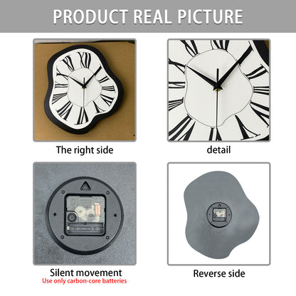 16 Inch Distorted Wooden Wall Clock Silent Modern Roman Numerals Minimalist Decor for Living Room, Bedroom, Office