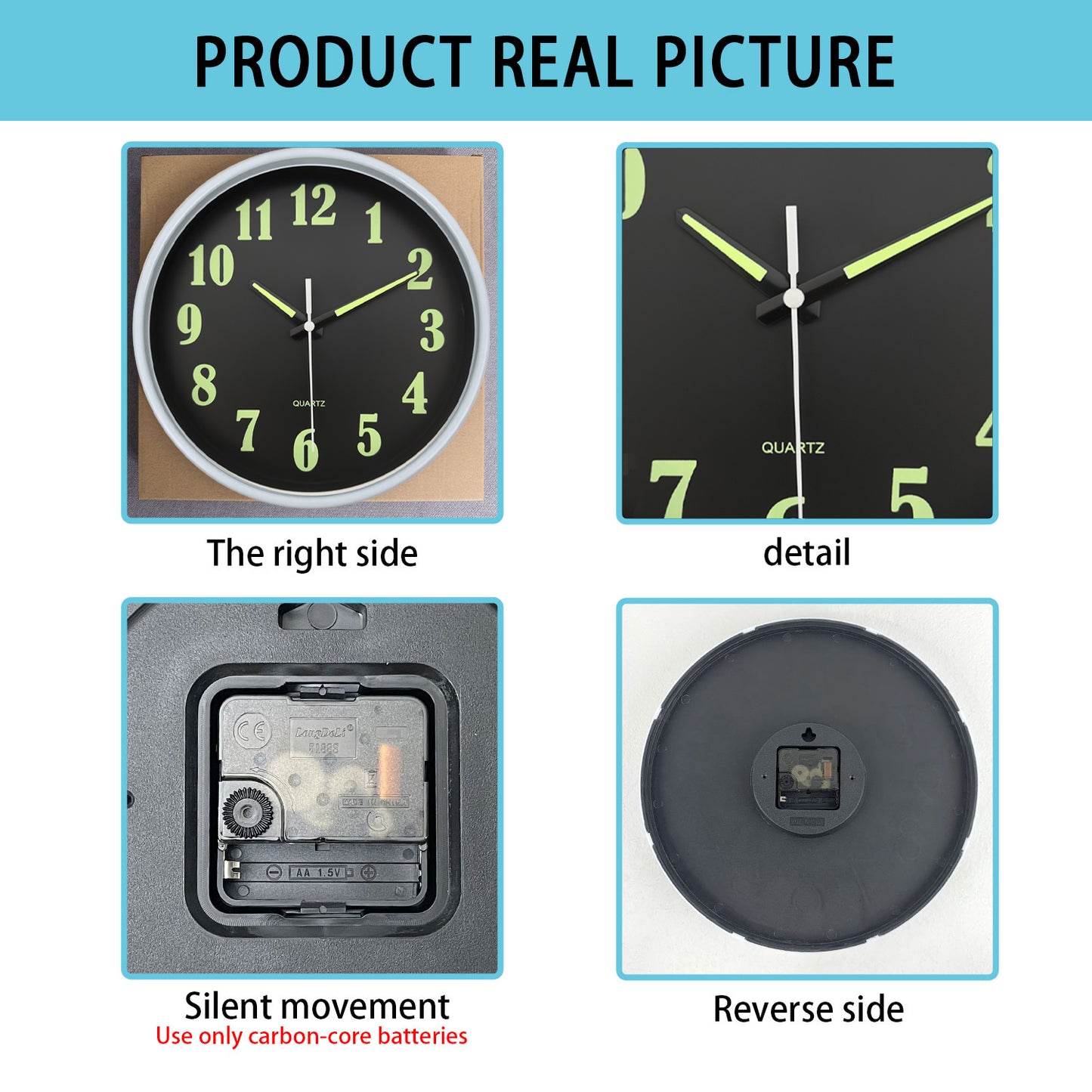 Constantplanet Modern Wall Clock Glow in The Dark 10 Inch Silent Non-Ticking Battery Operated - Analog Small Classic for Office, Living Room