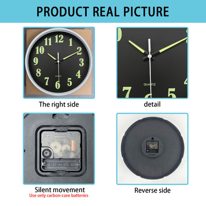 Constantplanet Modern Wall Clock Glow in The Dark 10 Inch Silent Non-Ticking Battery Operated - Analog Small Classic for Office, Living Room