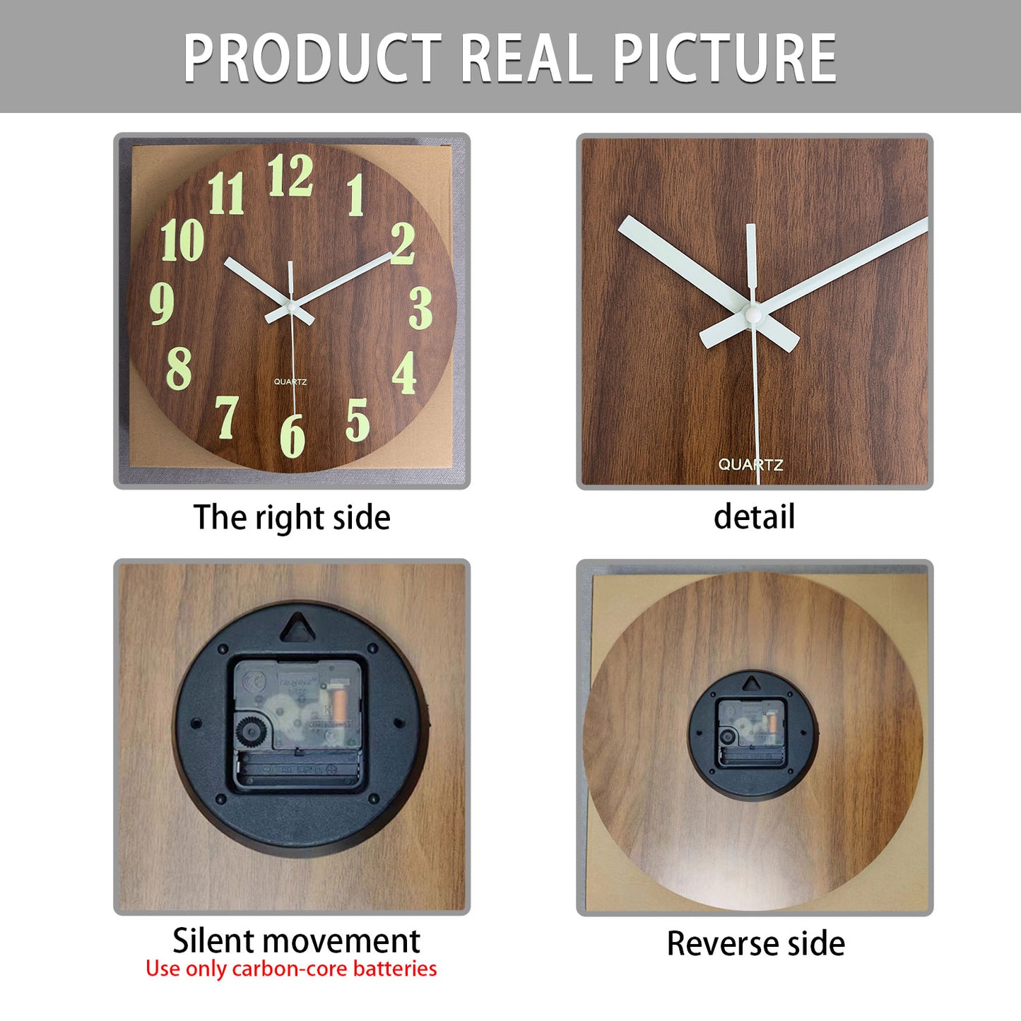 Constantplanet Orologio luminoso al buio da 10 pollici, moderno, silenzioso, senza ticchettio, a batteria, analogico, piccolo, classico, per ufficio, casa, bagno, cucina, camera da letto, scuola, soggiorno 