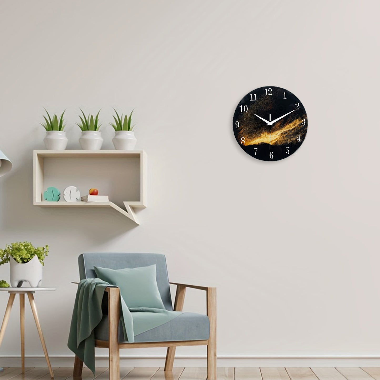 Black And Gold Living Room Wall Clock Tempered Glass Wall  Clock Silent Wall Clock Non Ticking Battery Operated