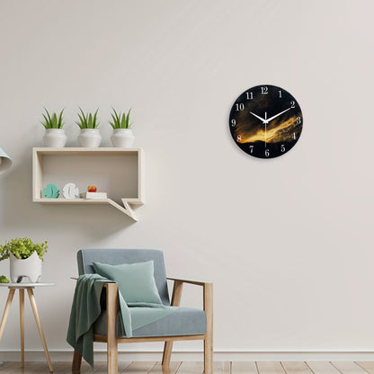 Black And Gold Living Room Wall Clock Tempered Glass Wall  Clock Silent Wall Clock Non Ticking Battery Operated