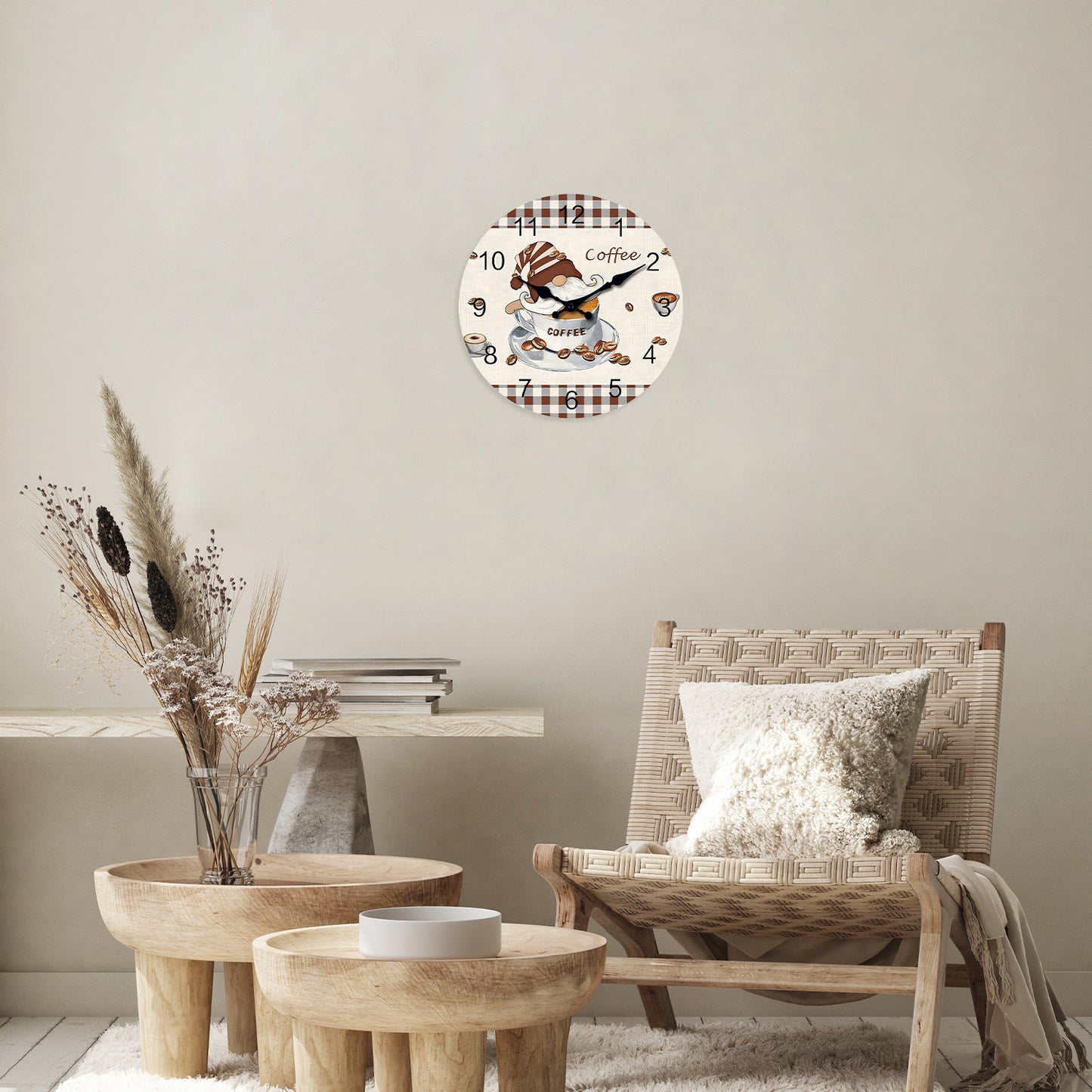 Red Retro Plaid Coffee Wall Clock Silent Wall Clock Non Ticking Battery Operated