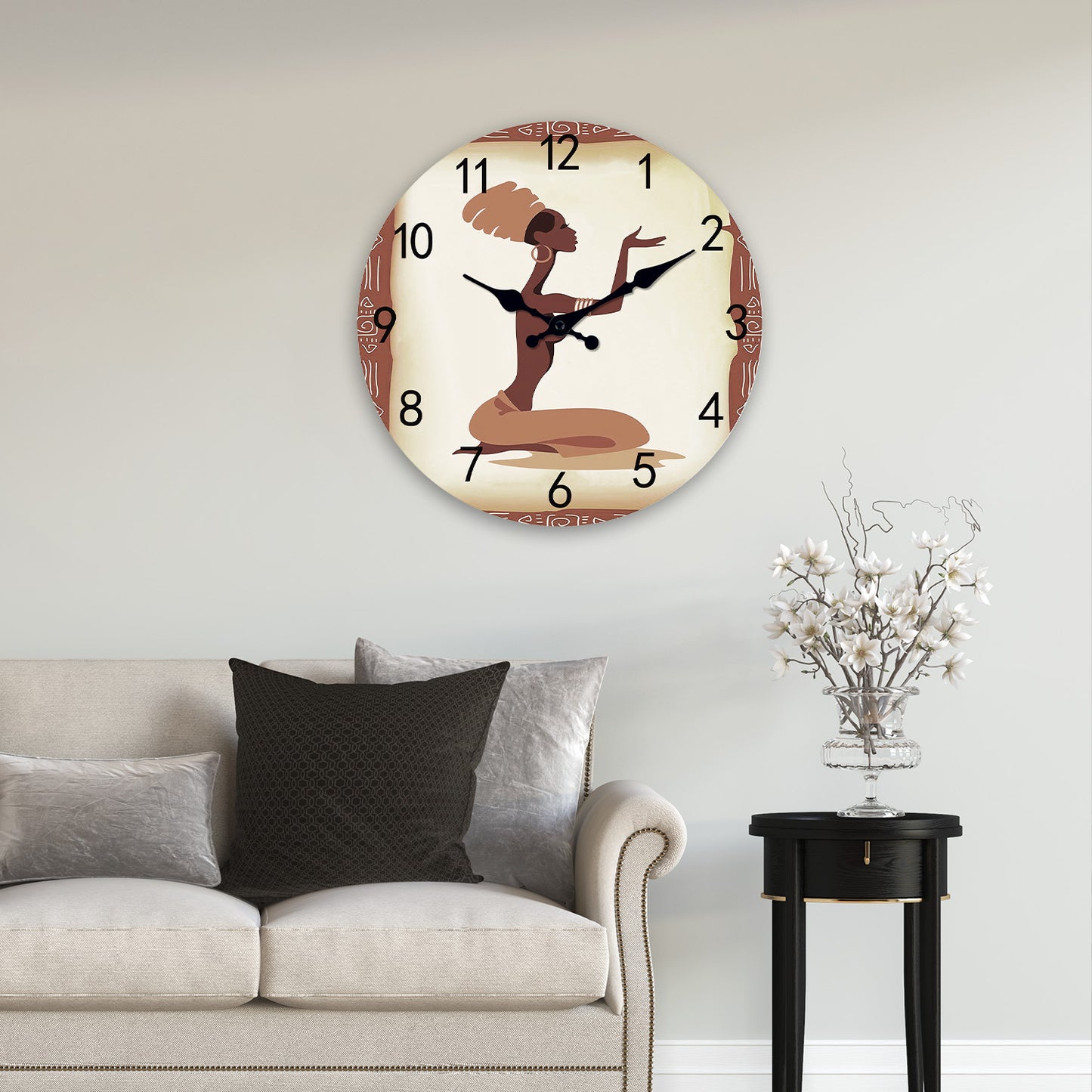 Elegant Tribal-Style Decorative Wall Clock Silent Non-Ticking Battery Operated Wall Decoration for Living Room