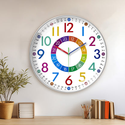 Kids Wall Clocks Battery Operated Silent Non Ticking Colorful Modern Time Teaching Wall Clock for Nursery Kids Room Classroom Decor
