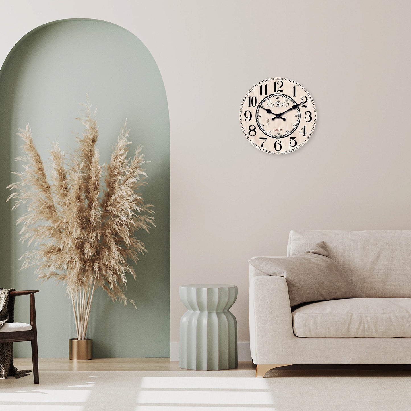 Vintage London Wooden Wall Clock Silent Non-ticking Battery Operated for Living Room