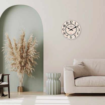 Vintage London Wooden Wall Clock Silent Non-ticking Battery Operated for Living Room