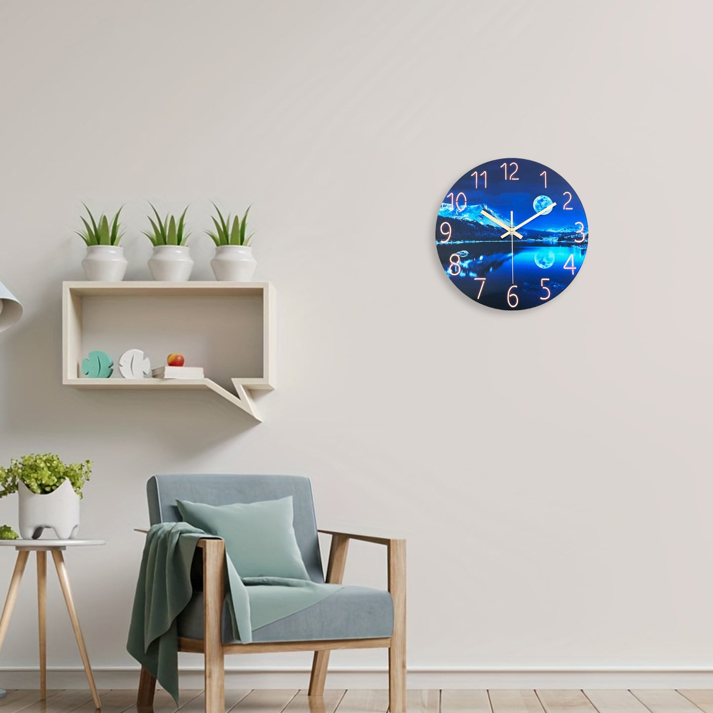 Wall Clock Glass Starry Sky Silent Blue Modern Creative Design Original Non-Ticking Decorative for Living Room Bedroom Office Kitchen