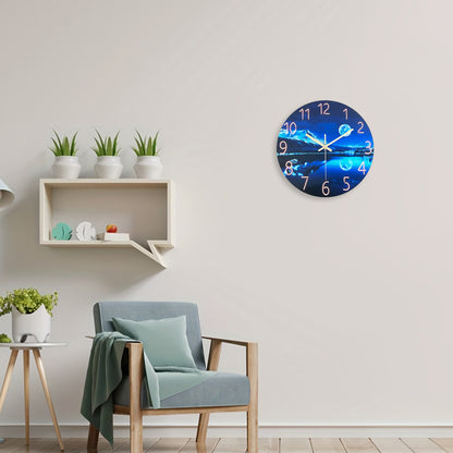 Wall Clock Glass Starry Sky Silent Blue Modern Creative Design Original Non-Ticking Decorative for Living Room Bedroom Office Kitchen