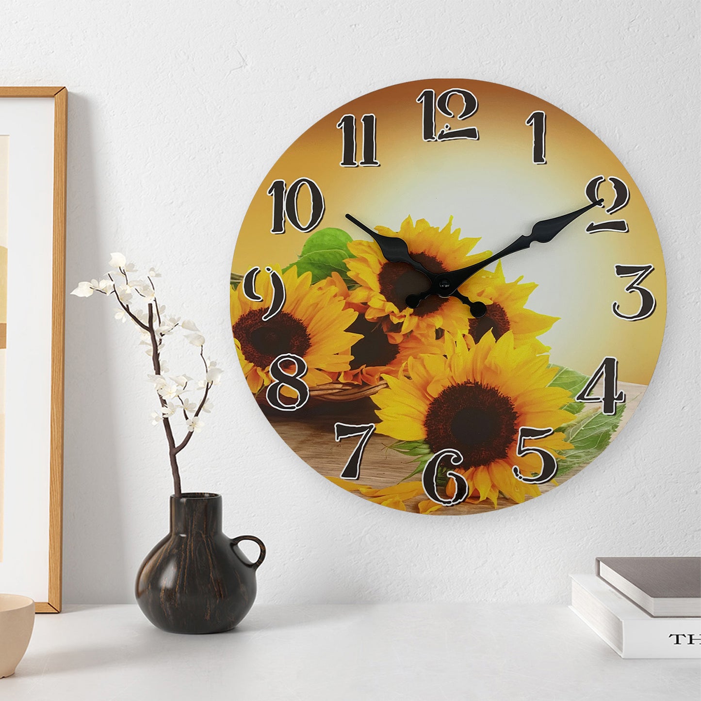 Sunflower Clock for Kitchen Wall Clock – Silent Non Ticking Rustic Farmhouse Style Wall Clock