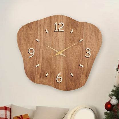 Irregular Wooden Silent Non-Ticking Wall Clock Battery Operated Asymmetrical Clock Wall Decoration for Living Room