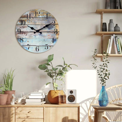 Colorful Printed Country Style MDF Wood Grain Wall Clock Battery Operated Round Silent Wall Clock