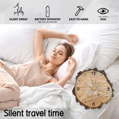 16-Inch Wooden Ring Veneer Wall Clock Silent Non-ticking Battery Operated for Living Room