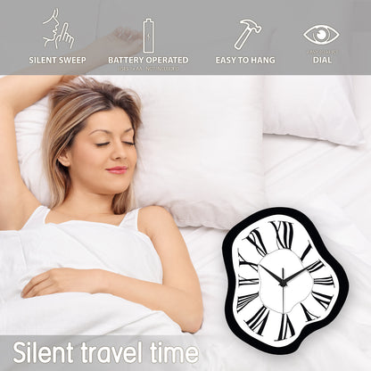 16 Inch Distorted Wooden Wall Clock Silent Modern Roman Numerals Minimalist Decor for Living Room, Bedroom, Office