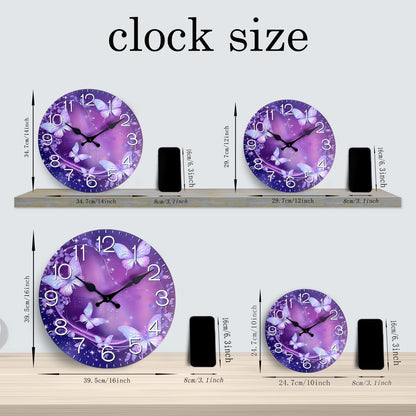 Purple Flower Vine Butterfly Flying MDF Wall Clock Battery Operated Non-ticking