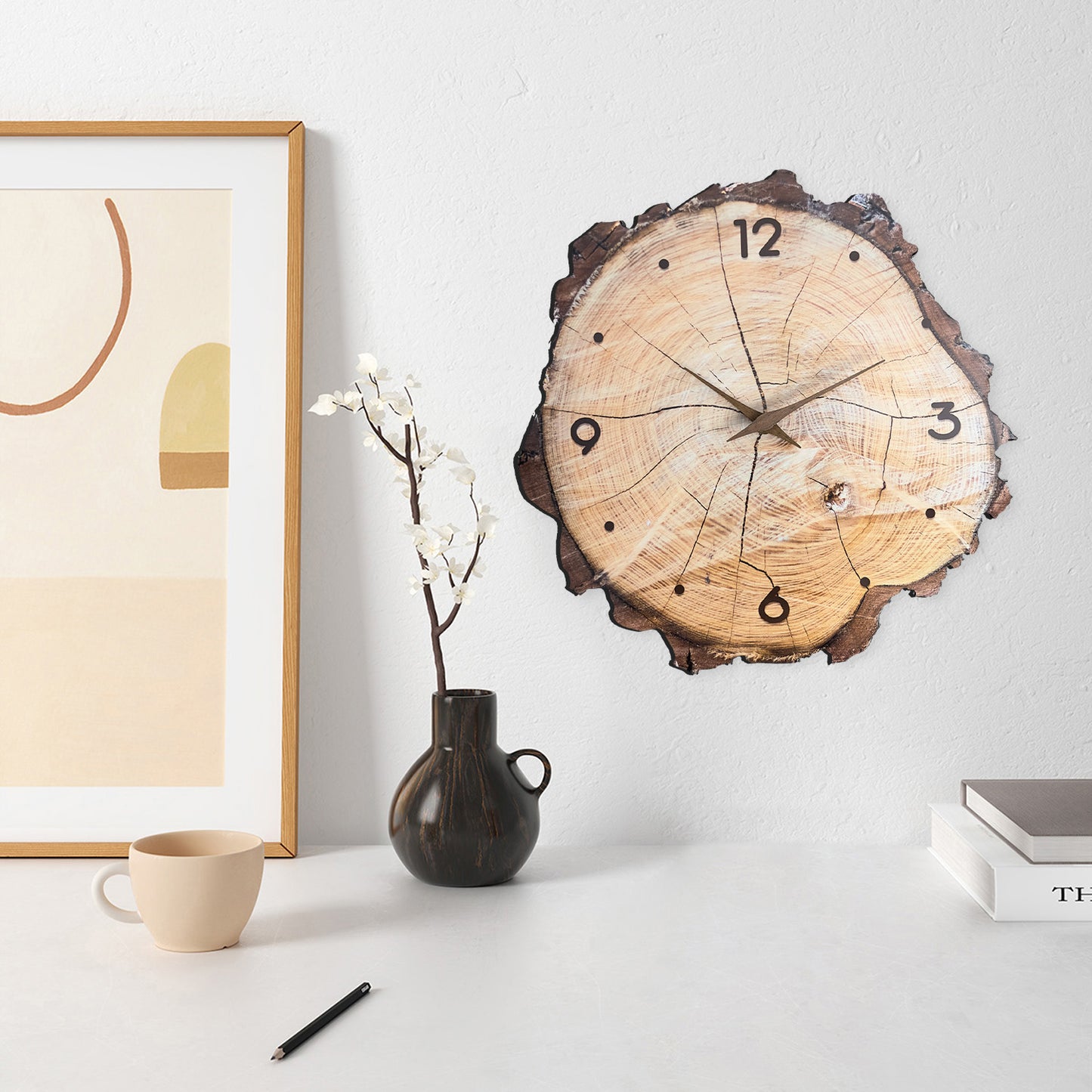 16-Inch Wooden Ring Veneer Wall Clock Silent Non-ticking Battery Operated for Living Room