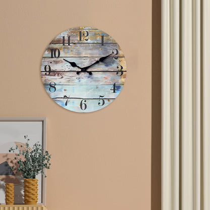 Colorful Printed Country Style MDF Wood Grain Wall Clock Battery Operated Round Silent Wall Clock