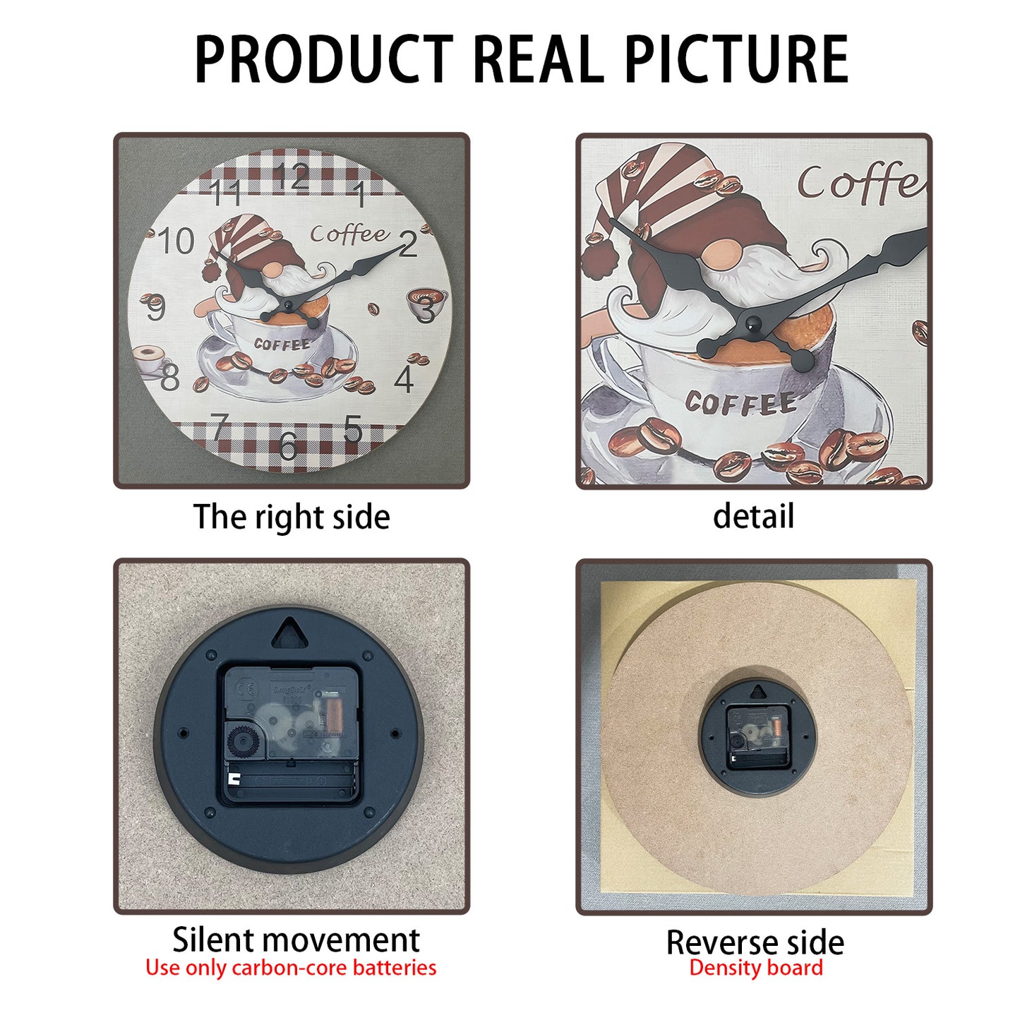 Red Retro Plaid Coffee Wall Clock Silent Wall Clock Non Ticking Battery Operated