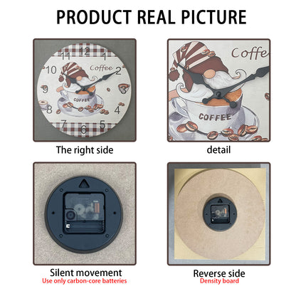 Red Retro Plaid Coffee Wall Clock Silent Wall Clock Non Ticking Battery Operated