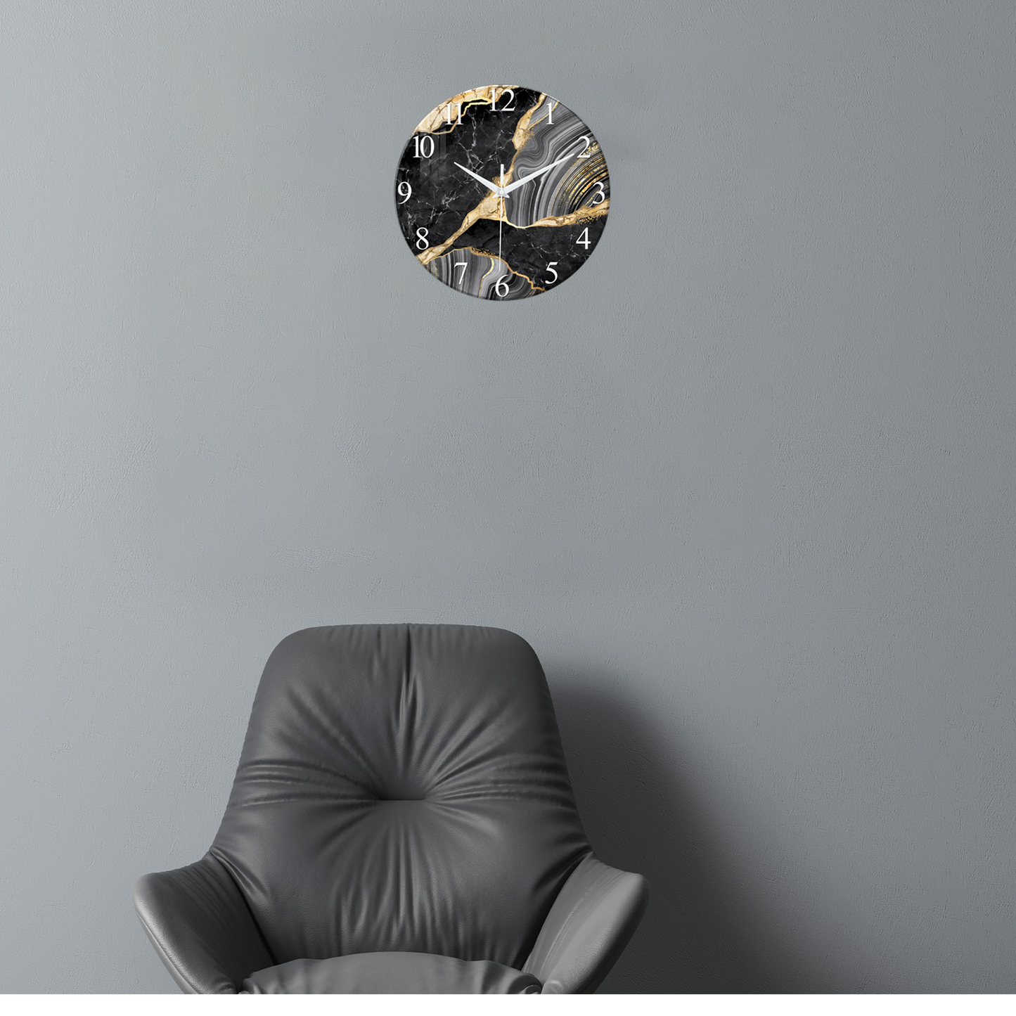 Black And Gold Tempered Glass Wall  Clock Silent Wall Clock Non-Ticking Battery Operated Living Room Wall Clock